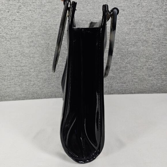 NEIMAN MARCUS VINTAGE TOTE PURSE – 1970s BLACK PATENT VINYL – LUCITE  HANDLES - Picture 4 of 11